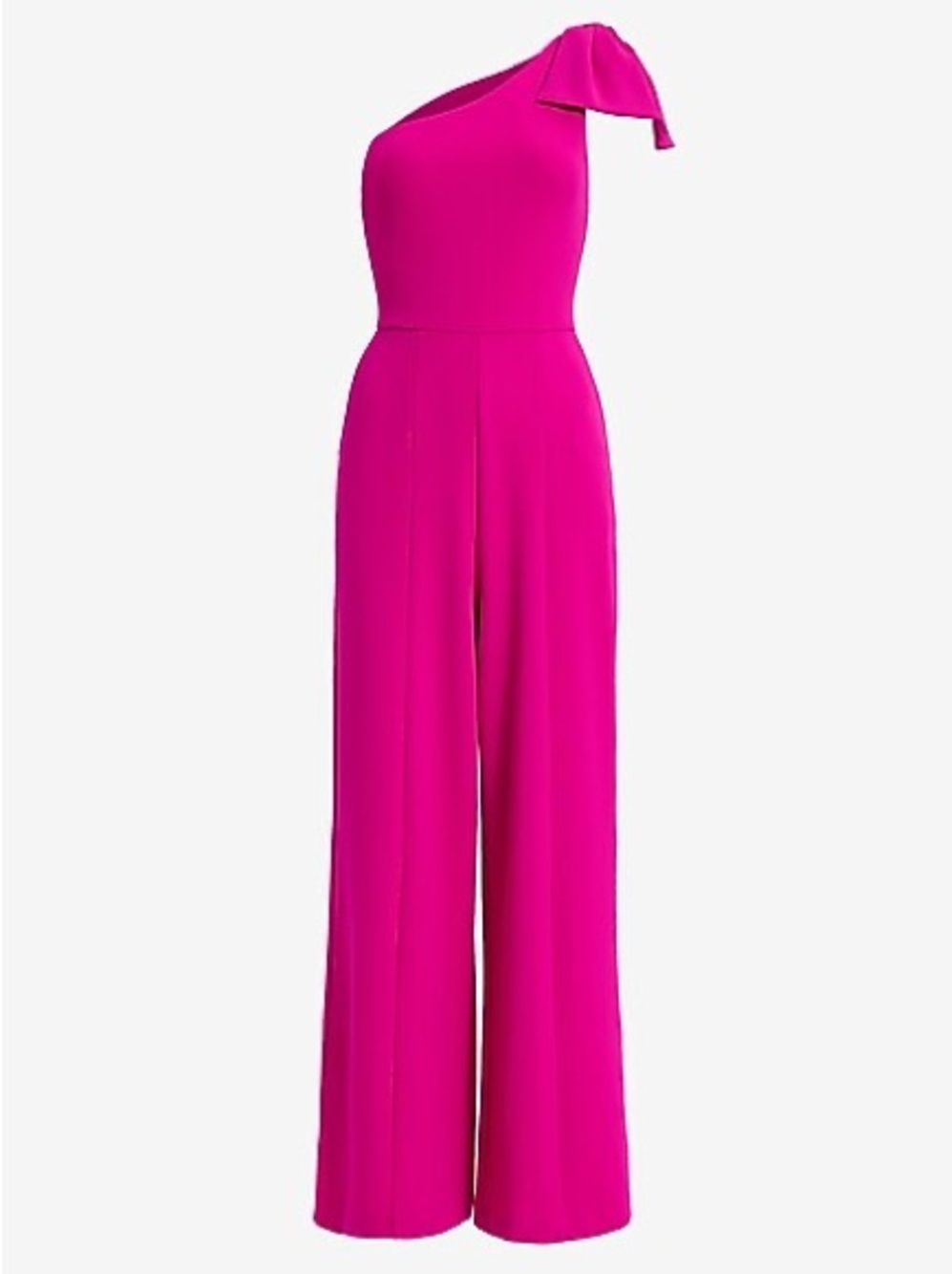 Express Hot Pink One-Shoulder Wide-Leg Jumpsuit with Bow